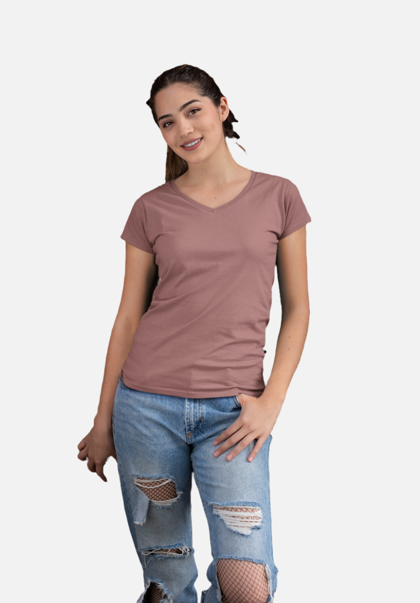 Mauve V Neck T-Shirt