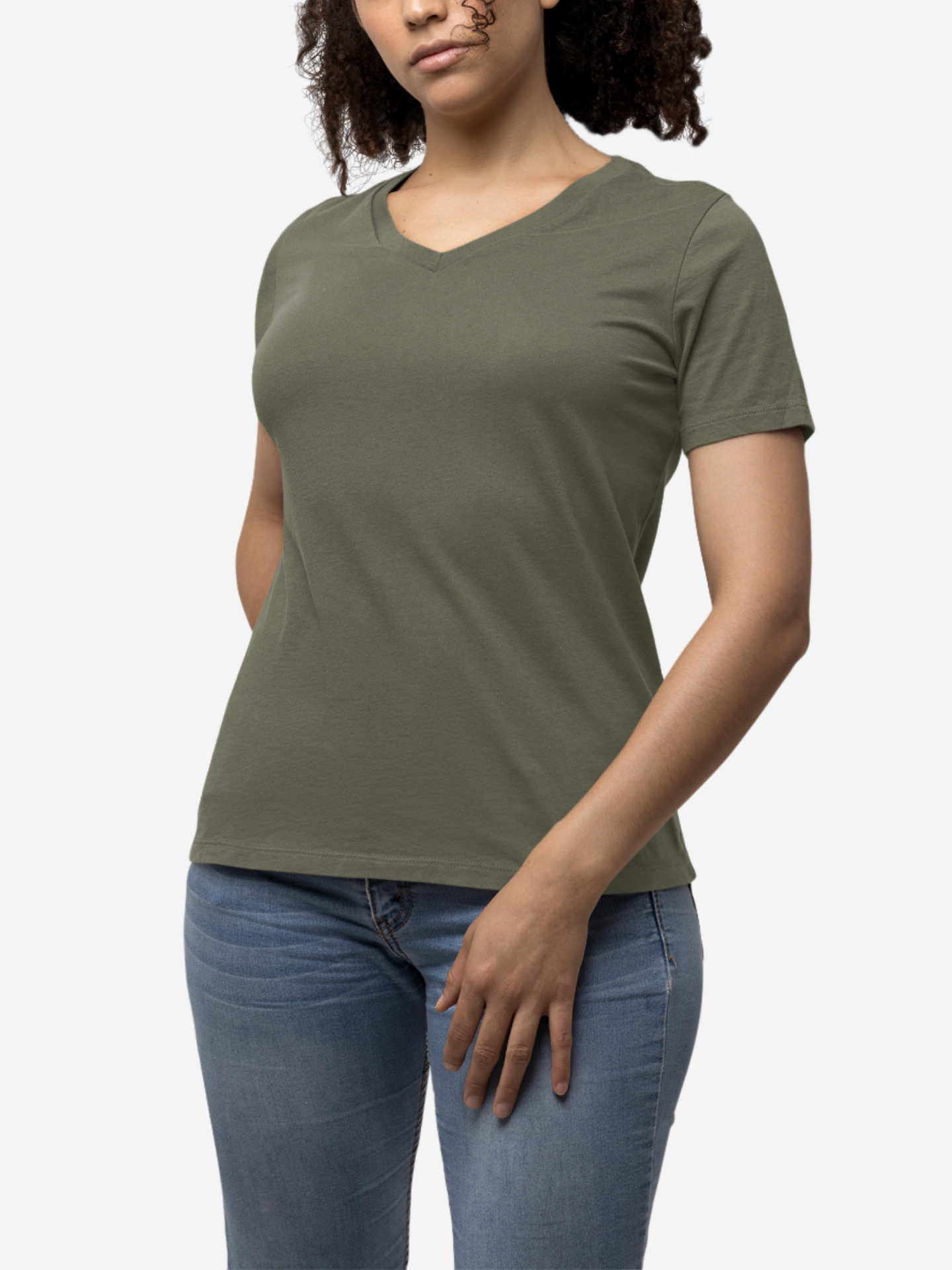 Military Green V Neck T-Shirt