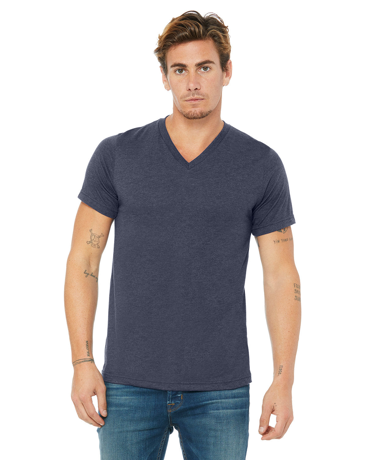 Navy Heather V Neck T-Shirt